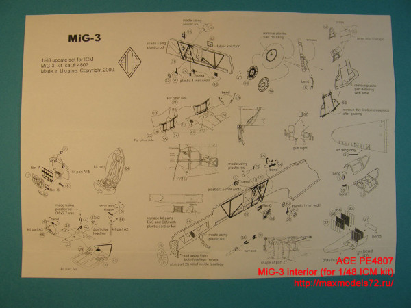 ACEPE4807   Фототравление для модели МИГ-3 от ICM интерьер                                                                       MiG-3 interior with panel desk film (for 1/48 ICM kit) (thumb12250)