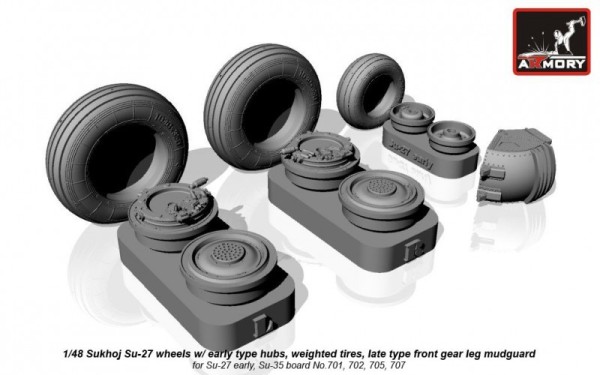 AR AW48020b   1/48 Sukhoj Su-27 wheels w/ early type hubs, weighted tires, late type front mudguard (thumb12418)