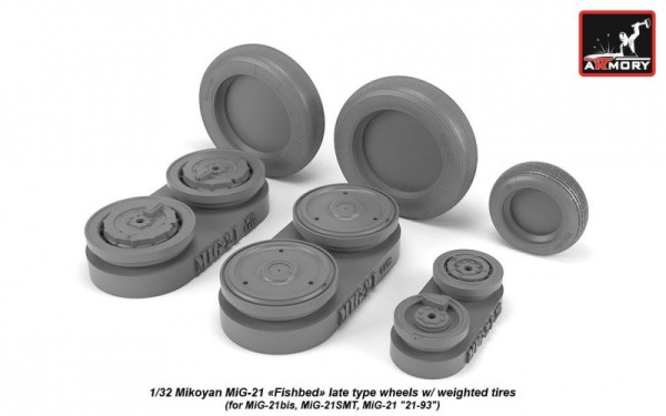 AR AW32011   1/32 Mikoyan MiG-21 Fishbed wheels w/ weighted tires, late (thumb21514)