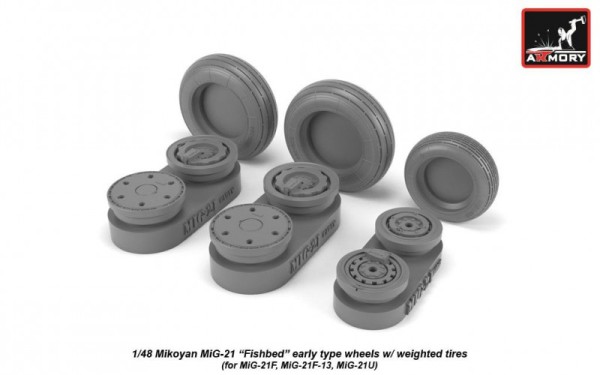 AR AW48027   1/48 Mikoyan MiG-21 Fishbed wheels w/ weighted tires, early (thumb21537)