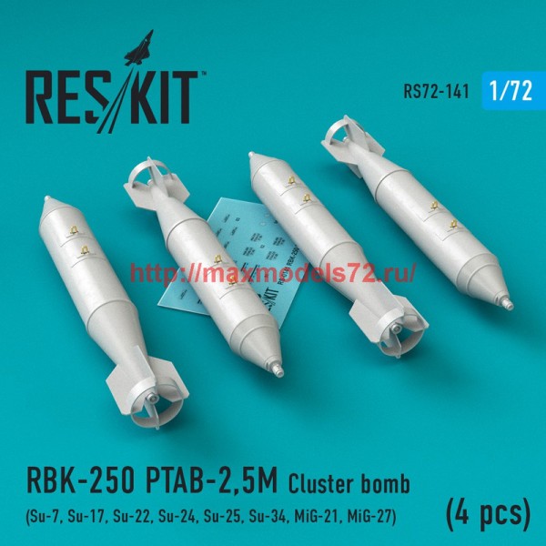 RS72-0141   RBK-250 PTAB-2,5M Cluster bomb (4 pcs)  (Su-7, Su-17, Su-22, Su-24, Su-25, Su-34, MiG-21, MiG-27) (thumb44220)