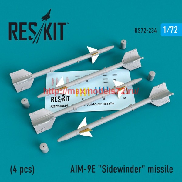 RS72-0234   AIM-9E "Sidewinder"  missile (4 PCS) A-4, A-6, A-7, F-4, F-8, F-100, F-104, F-105,  Mirage III, (thumb48631)