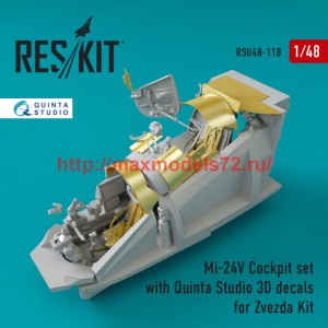 RSU48-0118   Mi-24 (V) Cockpit set with Quinta Studio 3D decals for Zvezda Kit (thumb50345)