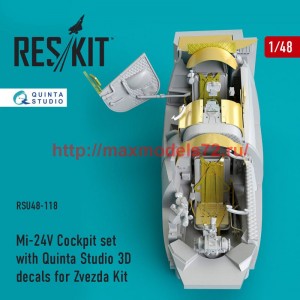 RSU48-0118   Mi-24 (V) Cockpit set with Quinta Studio 3D decals for Zvezda Kit (attach2 50345)