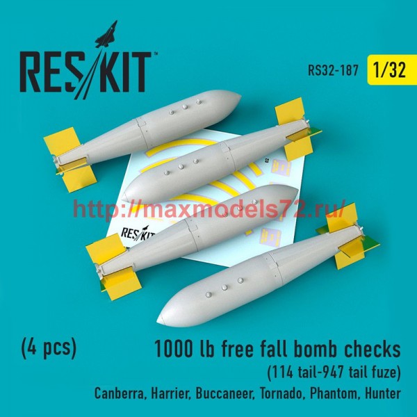 RS32-0187   1000 lb free fall bomb checks  (4PCS) (114 tail-947 tail fuze()Canberra, Harrier, Buccaneer, Tornado, Phantom, Hunter) (thumb51871)