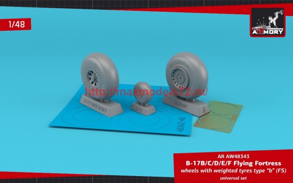AR AW48343   1/48 B-17B/C/D/E/F Flying Fortress wheels w/ weighted tyres type "b" (FS) & PE hubcaps (thumb55696)