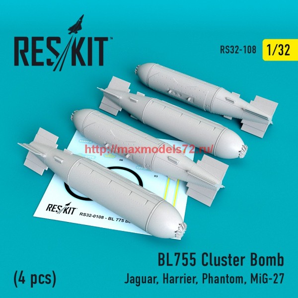 RS32-0108   BL755 Cluster Bomb (4 pcs) (Jaguar, Harrier, Phantom, MiG-27) (thumb58094)