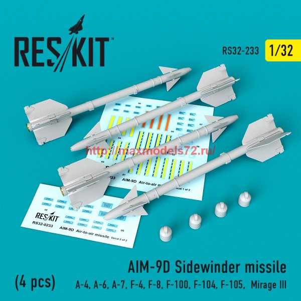 RS32-0233   AIM-9D Sidewinder  missile (4 pcs) A-4, A-6, A-7, F-4, F-8, F-100, F-104, F-105,  Mirage III (thumb58104)