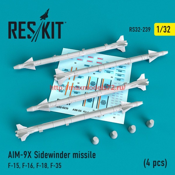 RS32-0239   AIM-9X Sidewinder  missile (4 pcs) F-15, F-16, F-18, F-35 (thumb58116)
