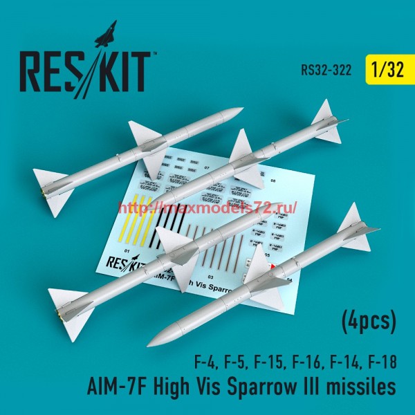 RS32-0322   AIM-7F High Vis Sparrow III missiles (4pcs)(F-4, F-5, F-15, F-16, F-14, F-18) (thumb59511)