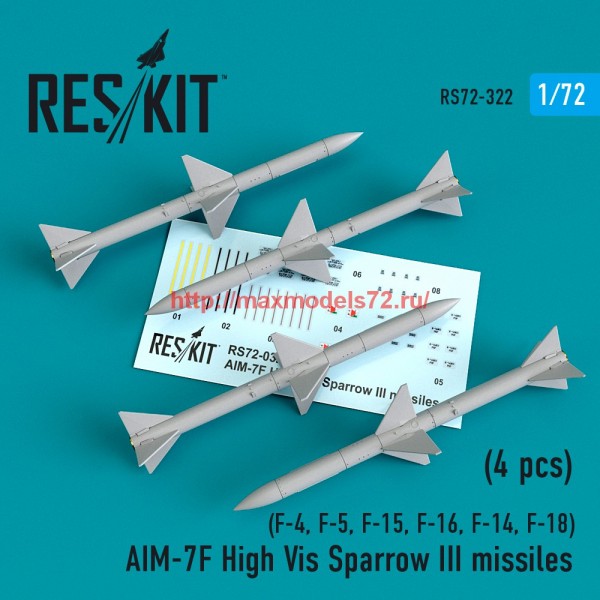 RS72-0322   AIM-7F High Vis Sparrow III missiles (4pcs) (F-4, F-5, F-15, F-16, F-14, F-18) (thumb59287)