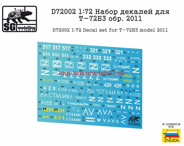 SGD72002   1:72 Набор декалей для Т-72Б3 обр. 2011   SGD72002 1:72 PE T-72B3 model 2011 (thumb63824)