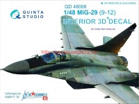 QD48008   3D Декаль интерьера кабины МиГ-29 (9-12)  (GWH) (thumb68542)