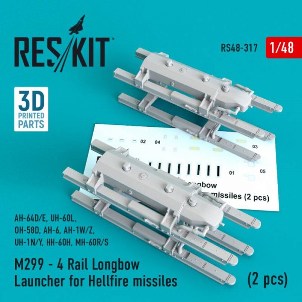 RS48-0317   M299 - 4 Rail Longbow Launcher for Hellfire missiles (2 pcs) (AH-64D/E, UH-60L, OH-58D, AH-6, AH-1W/Z, UH-1N/Y, HH-60H, MH-60R/S) (1/48) (thumb66963)