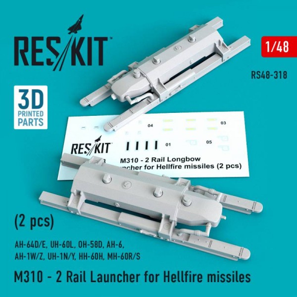 RS48-0318   M310 - 2 Rail Launcher for Hellfire missiles (2 pcs) (AH-64D/E, UH-60L, OH-58D, AH-6, AH-1W/Z, UH-1N/Y, HH-60H, MH-60R/S) (1/48) (thumb66965)