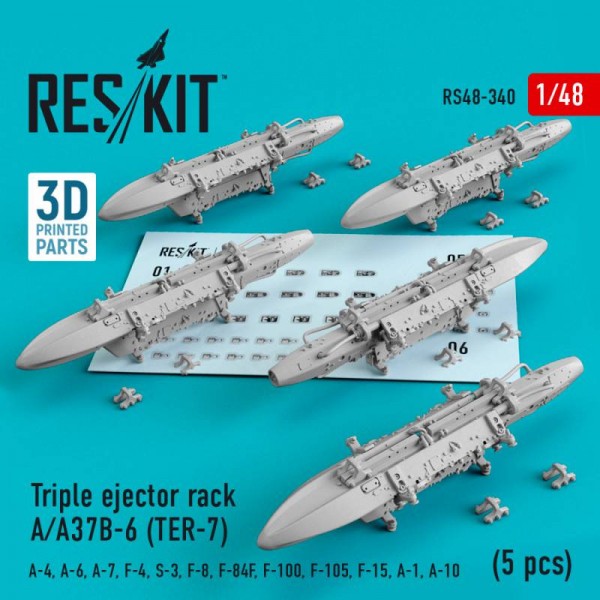 RS48-0340   Triple ejector rack A/A37B-6 (TER-7) (5 pcs)  (A-4, A-6, A-7, F-4, S-3, F-8, F-84F, F-100, F-105, F-15, A-1, A-10) (1/48) (thumb66983)