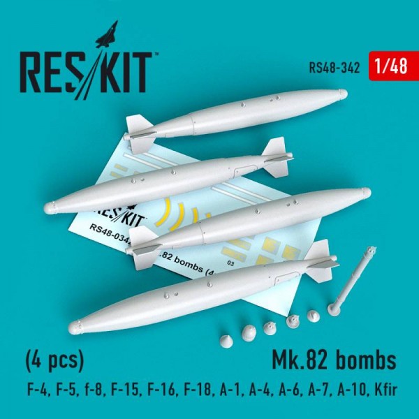 RS48-0342   Mk.82 bombs (4pcs) (F-4, F-5, F-8, F-15, F-16, F-18, A-1, A-4, A-6, A-7, A-10, Kfir, AV-8) (1/48) (thumb66987)