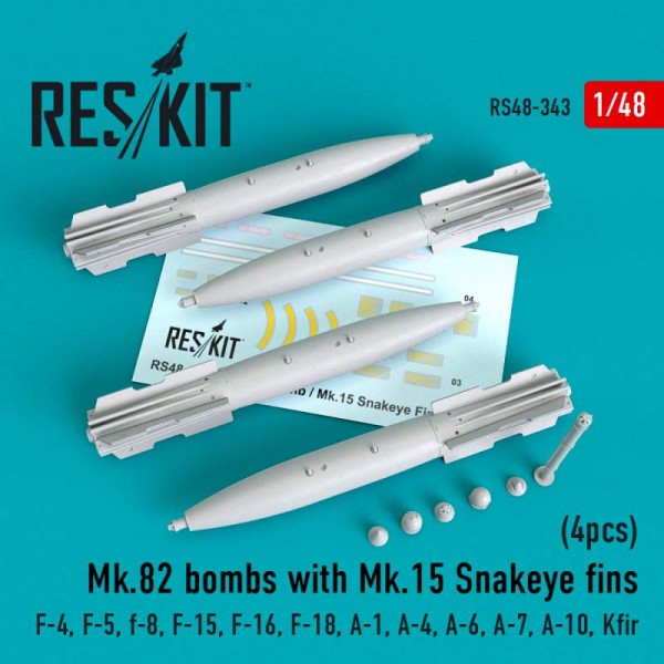 RS48-0343   Mk.82 bombs with Mk.15 Snakeye fins (4pcs) (F-4, F-5, F-8, F-15, F-16, F-18, A-1, A-4, A-6, A-7, A-10, Kfir) (1/48) (thumb66989)