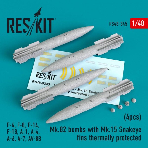 RS48-0345   Mk.82 bombs with Mk.15 Snakeye fins thermally protected (4pcs) (S-3, F-4, F-8, F-14, F-18, A-1, A-4, A-6, A-7, AV-8B) (1/48) (thumb66993)