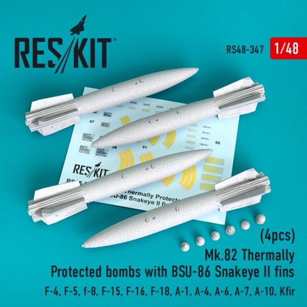 RS48-0347   Mk.82 thermally protected bombs with BSU-86 Snakeye II fins (4pcs) (F-14, F/A-18, A-6, A-7, AV-8, S-3) (1/48) (thumb66997)