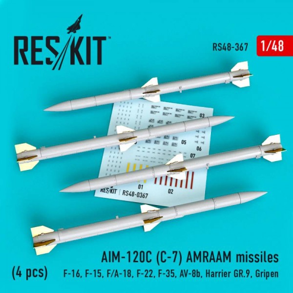 RS48-0367   AIM-120C (C-7) AMRAAM missiles (4 pcs) (F-16, F-15, F/A-18, F-22, F-35, AV-8b, Harrier gr.9, Gripen) (1/48) (thumb67027)