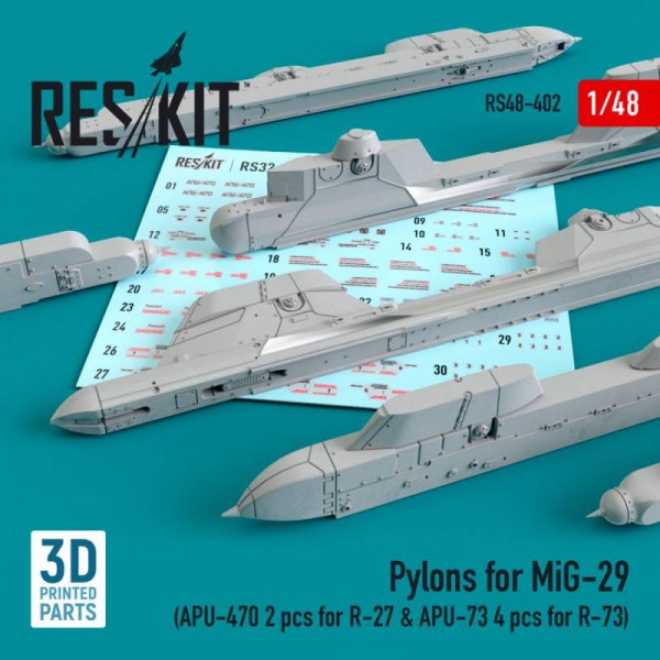 RS48-0402   Pylons for MiG-29 (APU-470 2 pcs for R-27 & APU-73 2 pcs for R-73) (1/48) (thumb67063)