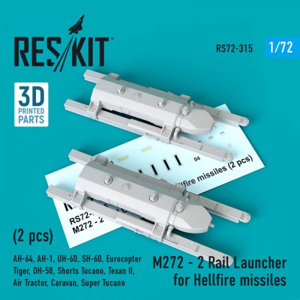 RS72-0315   M272 — 2 Rail Launcher for Hellfire missiles (2 pcs) (AH-64, AH-1, UH-60, SH-60, Eurocopter Tiger, OH-58, Shorts Tucano, Texan II, Air Tractor, Caravan, Super Tucano)  (1/72) (thumb67165)