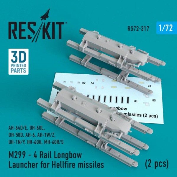 RS72-0317   M299 — 4 Rail Longbow Launcher for Hellfire missiles (2 pcs) (AH-64D/E, UH-60L, OH-58D, AH-6, AH-1W/Z, UH-1N/Y, HH-60H, MH-60R/S)  (1/72) (thumb67169)