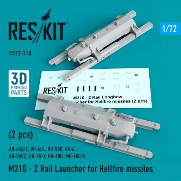 RS72-0318   M310 - 2 Rail Launcher for Hellfire missiles (2 pcs) (AH-64D/E, UH-60L, OH-58D, AH-6, AH-1W/Z, UH-1N/Y, HH-60H, MH-60R/S)  (1/72) (thumb67171)