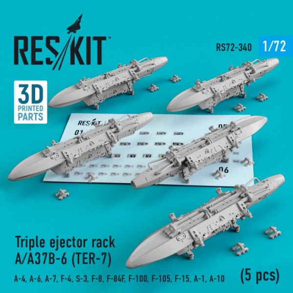 RS72-0340   Triple ejector rack A/A37B-6 (TER-7) (5 pcs)  (A-4, A-6, A-7, F-4, S-3,F-8, F-84F, F-100, F-105, F-15, A-1, A-10)  (1/72) (thumb67187)