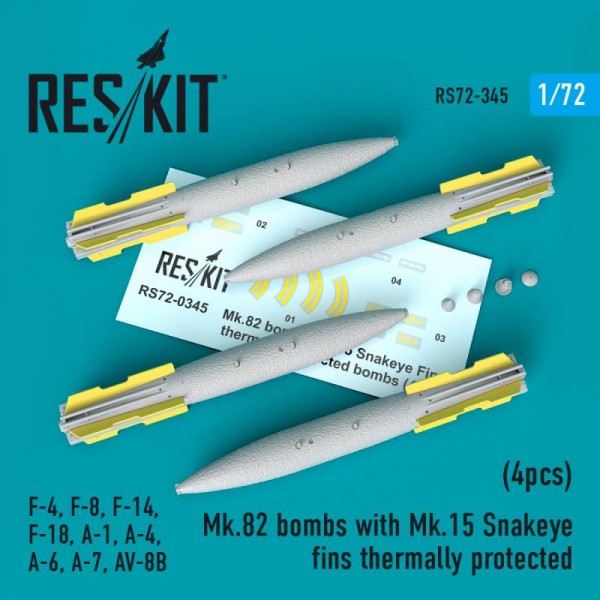 RS72-0345   Mk.82 bombs with Mk.15 Snakeye fins thermally protected (4pcs) (S-3, F-4, F-8, F-14, F-18, A-1, A-4, A-6, A-7, AV-8B) (1/72) (thumb67197)