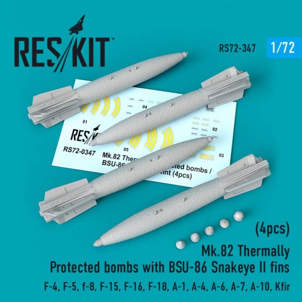 RS72-0347   Mk.82 thermally protected bombs with BSU-86 Snakeye II fins (4pcs) (F-14, F/A-18, A-6, A-7, AV-8, S-3)  (1/72) (thumb67201)