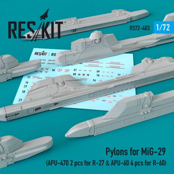 RS72-0403   Pylons for MiG-29 (APU-470 2 pcs for R-27 & APU-60 2 pcs for R-60) (1/72) (thumb67277)