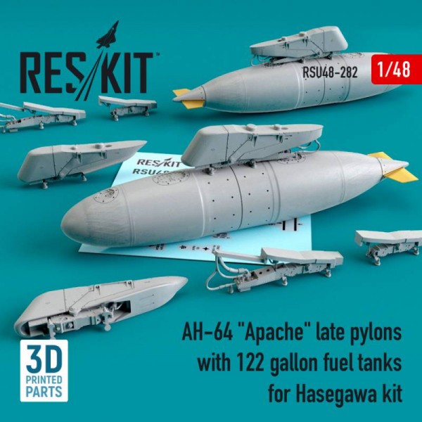 RSU48-0282   AH-64 "Apache" late pylons with 122 gallon fuel tanks for Hasegawa kit (3D Printing) (1/48) (thumb67163)