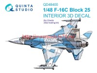 QD48400   3D Декаль интерьера кабины F-16C block 25 (Kinetic 2022г. разработки) (thumb73714)