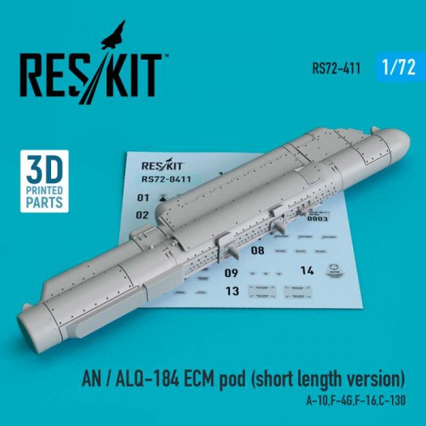 RS72-0411   AN / ALQ-184 ECM pod (short length version) (A-10,F-4G,F-16,C-130) (3D printing) (1/72) (thumb73265)