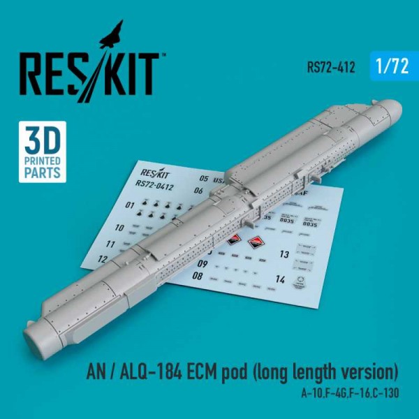 RS72-0412   AN / ALQ-184 ECM pod (long length version) (A-10,F-4G,F-16,C-130) (3D printing) (1/72) (thumb73268)
