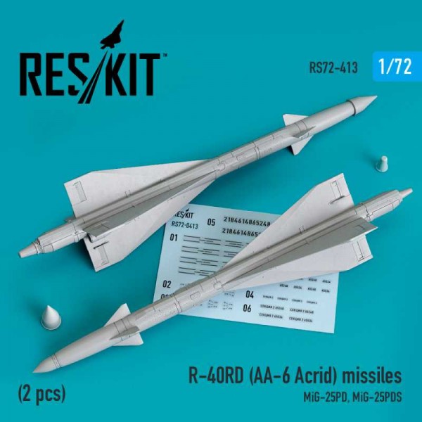 RS72-0413   R-40RD (AA-6 Acrid) missiles (2 pcs) (MiG-25PD, MiG-25PDS) (3D printing) (1/72) (thumb73271)