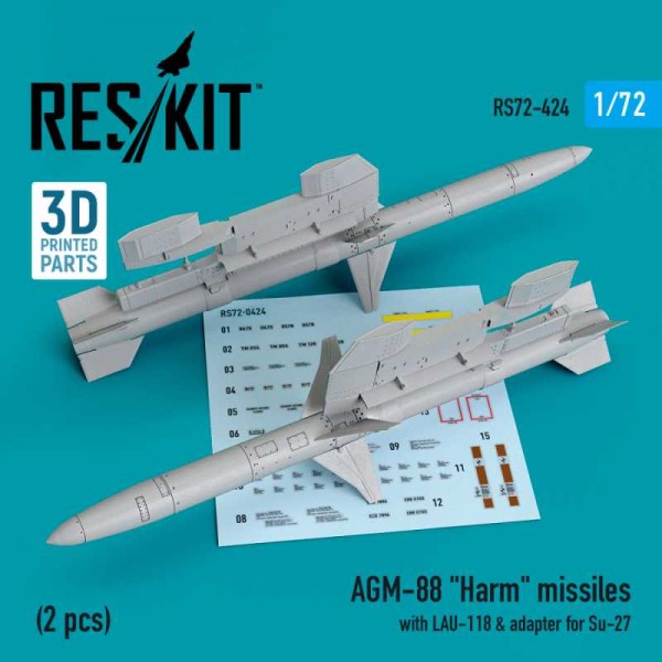RS72-0424   AGM-88 "Harm" missiles with LAU-118 & adapter for Su-27 (2 pcs) (1/72) (thumb73285)