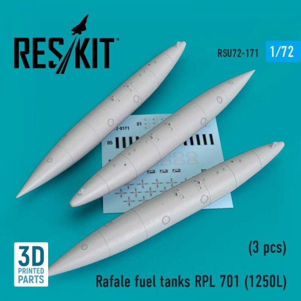 RSU72-0171   Rafale fuel tanks RPL 701 (1250L) (3 pcs) (3D printing) (1/72) (thumb73311)