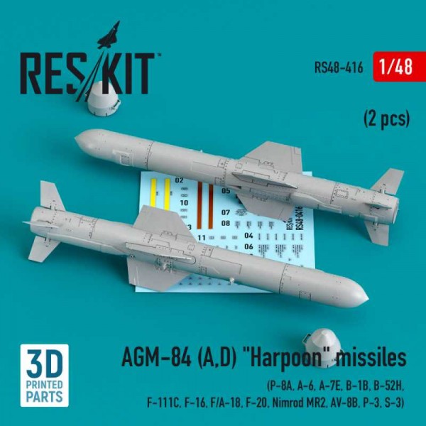 RS48-0416   AGM-84 (A,D) "Harpoon" missiles (2 pcs) (P-8A, A-6, A-7E, B-1B, B-52H, F-111C, F-16, F/A-18, F-20, Nimrod MR2, AV-8B, P-3, S-3) (3D Printing) (1/48) (thumb73126)