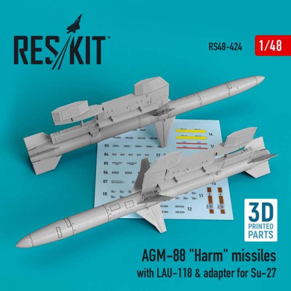 RS48-0424   AGM-88 "Harm" missiles with LAU-118 & adapter for Su-27 (2 pcs) (1/48) (thumb73138)
