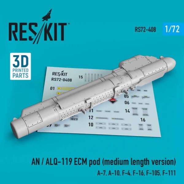RS72-0408   AN / ALQ-119 ECMpod (medium length version) (A-7, A-10, F-4, F-16, F-105, F-111) (3D printing) (1/72) (thumb73261)