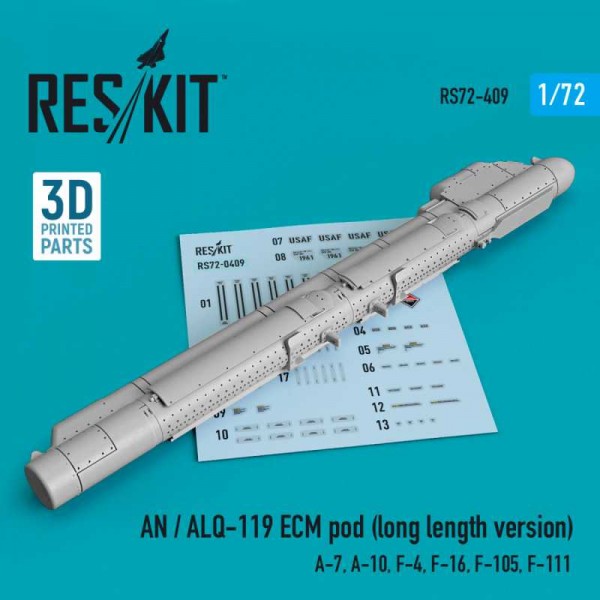 RS72-0409   AN / ALQ-119 ECM pod (long length version) (A-7, A-10, F-4, F-16, F-105, F-111) (3D printing) (1/72) (thumb73263)