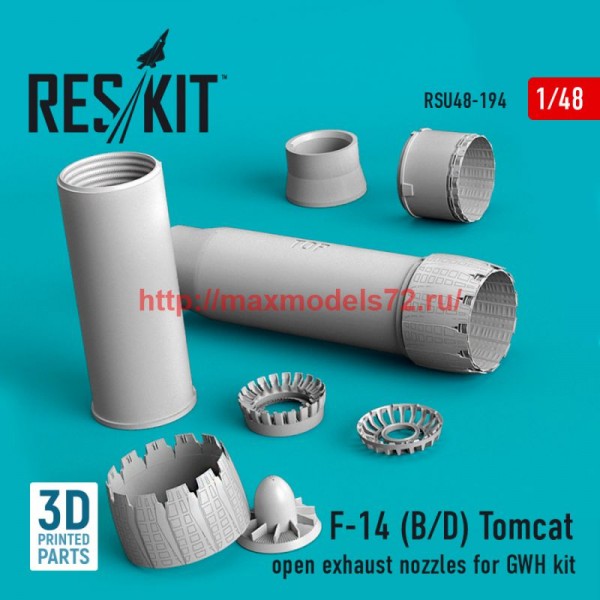 RSU48-0194   F-14 (B,D) "Tomcat" open exhaust nozzles for GWH kit (3D Printed) (1/48) (thumb75931)