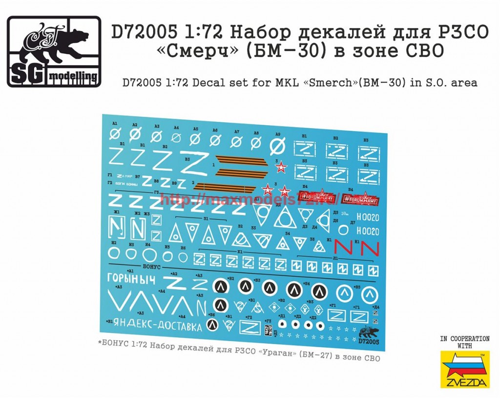 SGD72005   1:72 Набор декалей для РЗСО "Смерч" (БМ-30) в зоне СВО   SGD72005   1:72 Decal set for MKL "Smerch" (BM-30) in S.O. area (thumb76127)