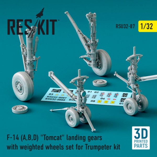 RSU32-0087   F-14 (A,B,D) "Tomcat" landing gears with weighted wheels set for Trumpeter kit (3D Printed) (1/32) (thumb76917)