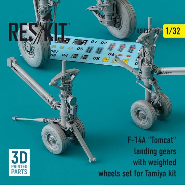 RSU32-0088   F-14A "Tomcat" landing gears with weighted wheels set for Tamiya kit (3D Printed) (1/32) (thumb76922)