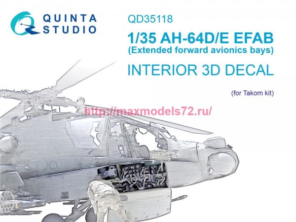 QD35118   3D Декаль интерьера кабины AH-64D Расширенные передние отсеки авионики (Takom) (thumb77451)