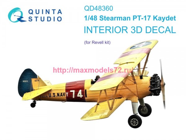 QD48360   3D Декаль интерьера кабины Stearman Pt-17 Kaydet (Revell) (thumb77627)